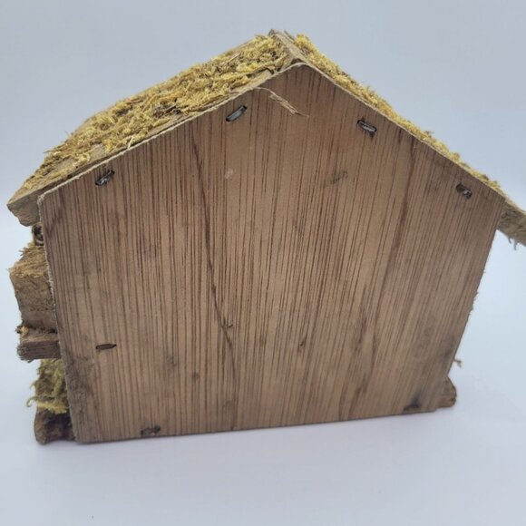 Christmas House Rustic Nativity Wooden Porcelain Moss Mary Joseph Baby Jesus - Picture 5 of 9